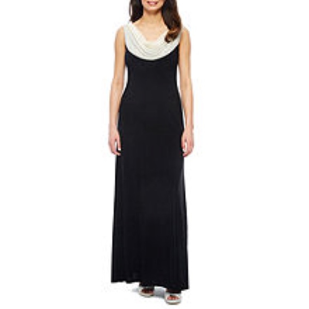 Jackie Jon Sleeveless Beaded Cowlneck Formal Gown